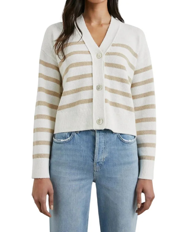 Geneva Cardigan In Sand Stripe