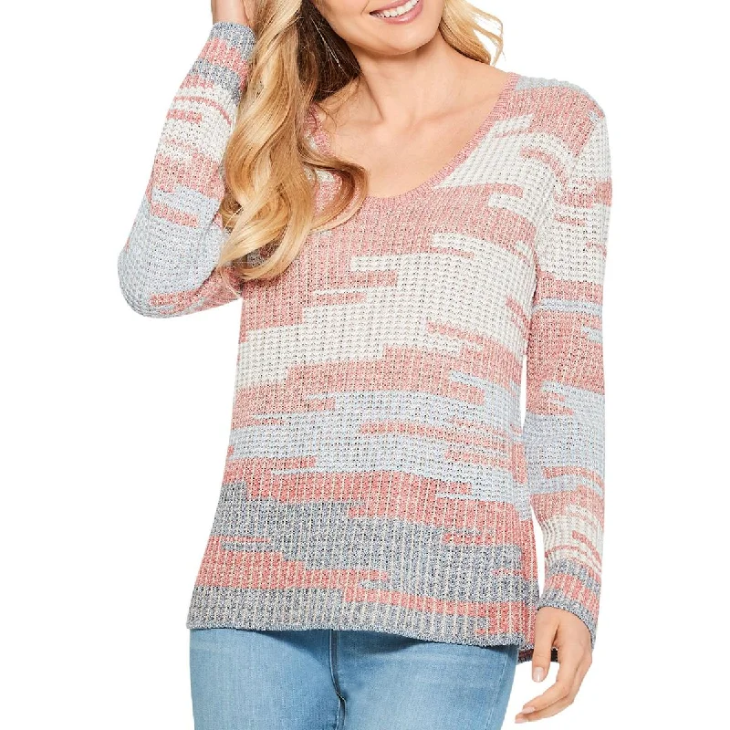 Soft Casuals Nic + Zoe Womens Terracotta Sky Knit V-Neck Sweater