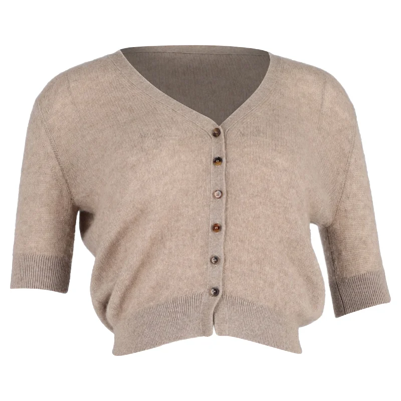 Khaite Dianna Short Sleeve Cardigan in Brown Cashmere