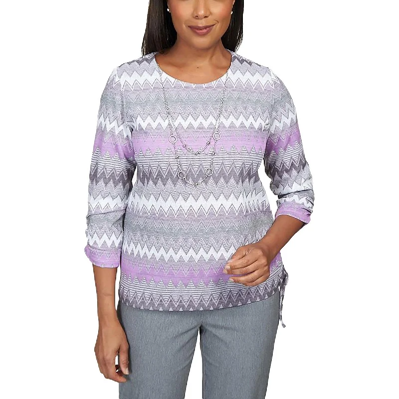 Stylish Casuals Alfred Dunner Womens Petites Knit Printed Pullover Sweater