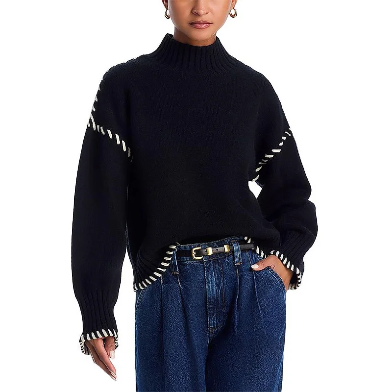Trendy Traveler En Saison Womens Knit Contrast Trim Mock Turtleneck Sweater