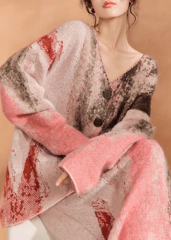 Easy Chic Wear New Print Sweater Cardigan And Skirt Knitted Set For Autumn