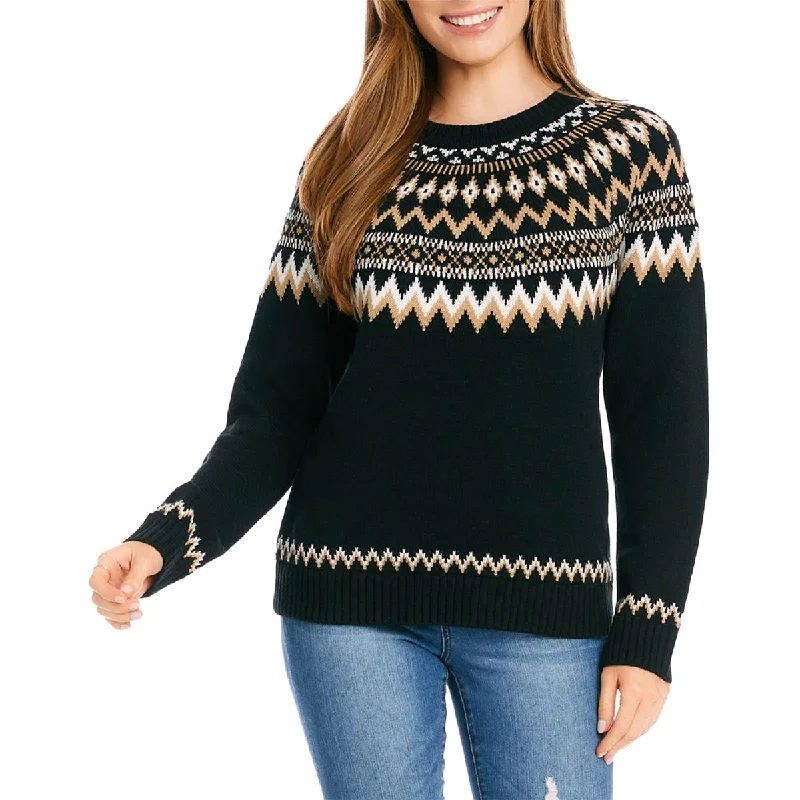 Street Fashion Karen Kane Womens Running Wild Printed Crewneck Pullover Sweater