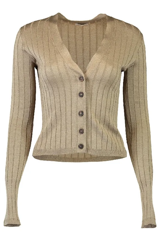 End Of The Year Wide Ribbed Cardigan In Golden Tan