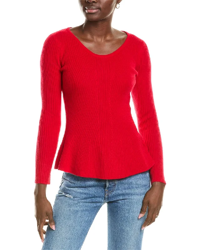 sofiacashmere Peplum Rib Scoop Neck Cashmere Sweater