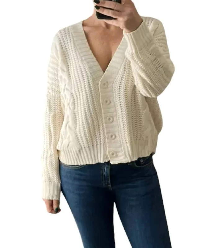 Fashion Innovation Ribbed Cardigan Sweater In Ivory White
