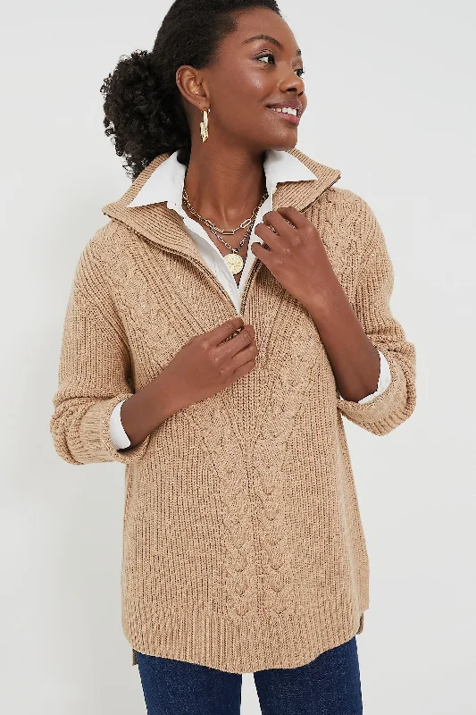 Minimal Style Camel Quarter Zip Estella Sweater
