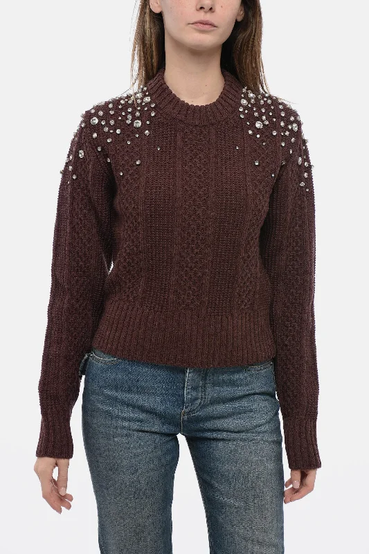 Urban Style Golden Goose Crew Neck Aran Virgin Wool Sweater with Crystals
