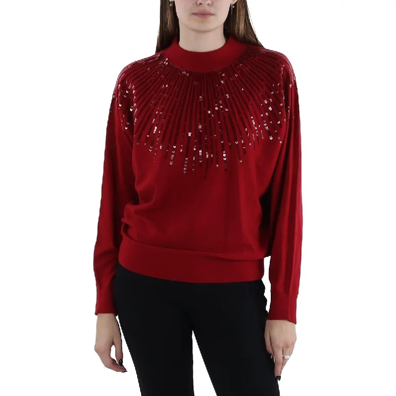 T Tahari Womens Embellishments Long Sleeves Pullover Sweater