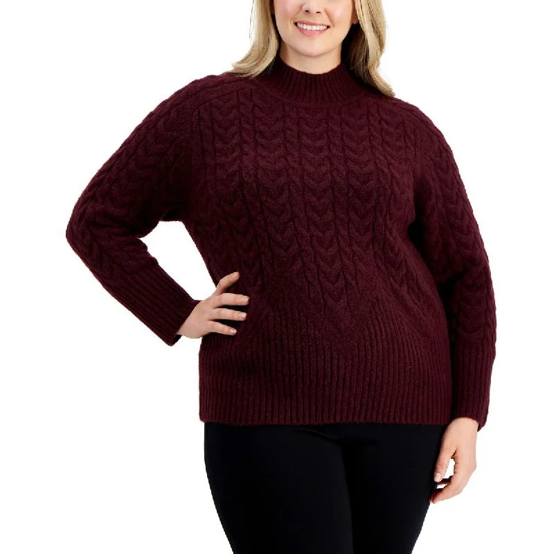Body Design Calvin Klein Womens Plus Cable Knit Ribbed Mock Turtleneck Sweater