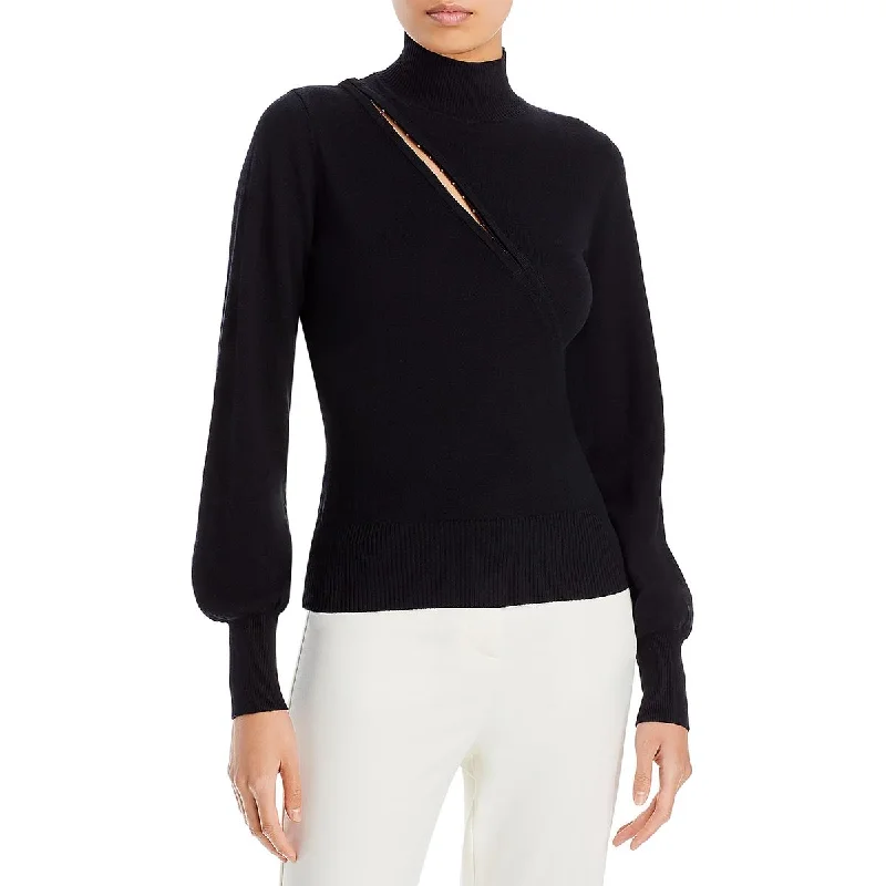 Fashionable Prints Nicholas Womens Asymmetric Vent Ribbed Trim Mock Turtleneck Sweater