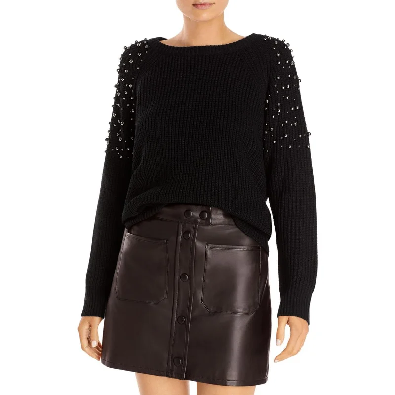 Lazy Style Aqua Womens Crewneck Embellished Pullover Sweater