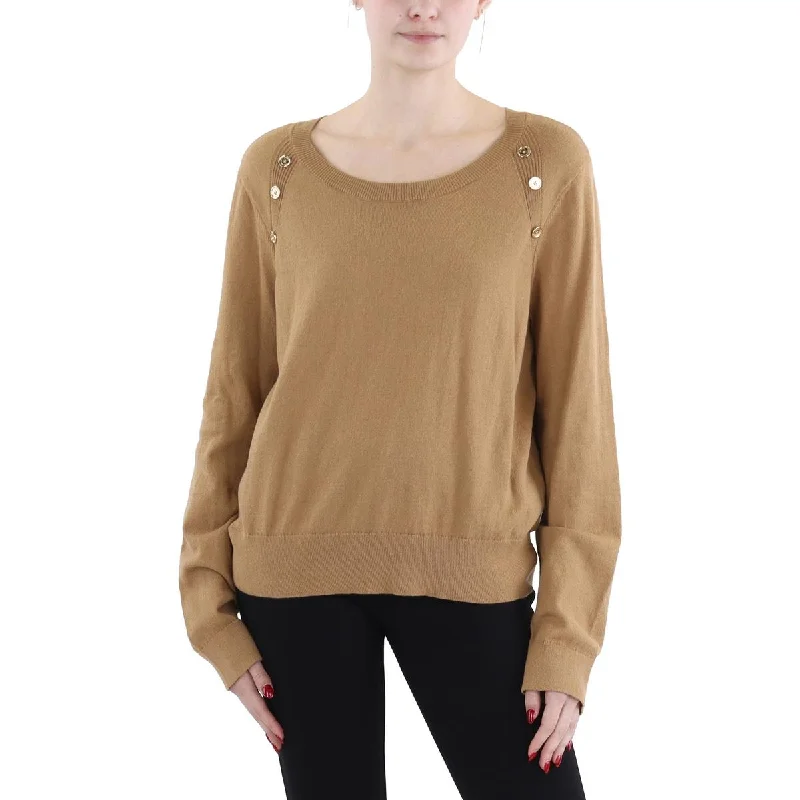 Elegant Style Womens Button Trim Long Sleeve Crewneck Sweater