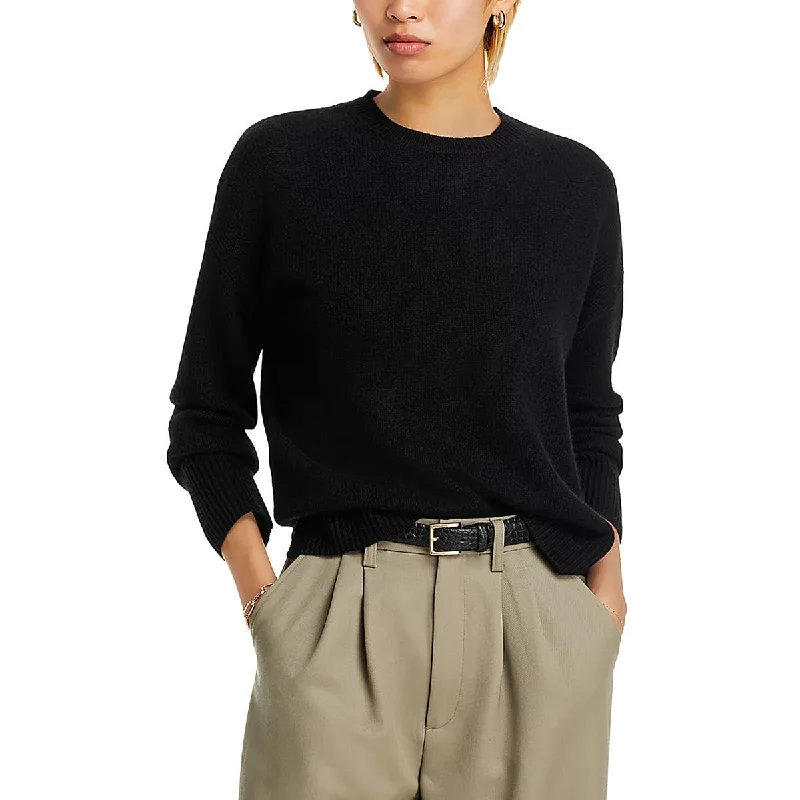 Spiritual Vitality Aqua Cashmere Womens Cashmere Ribbed Trim Pullover Sweater