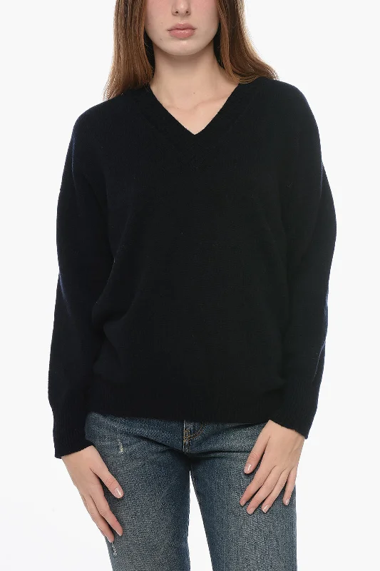 High Street Design Arovescio Asymmetrical Virgin Wool and Cashmere V-Neck Sweater