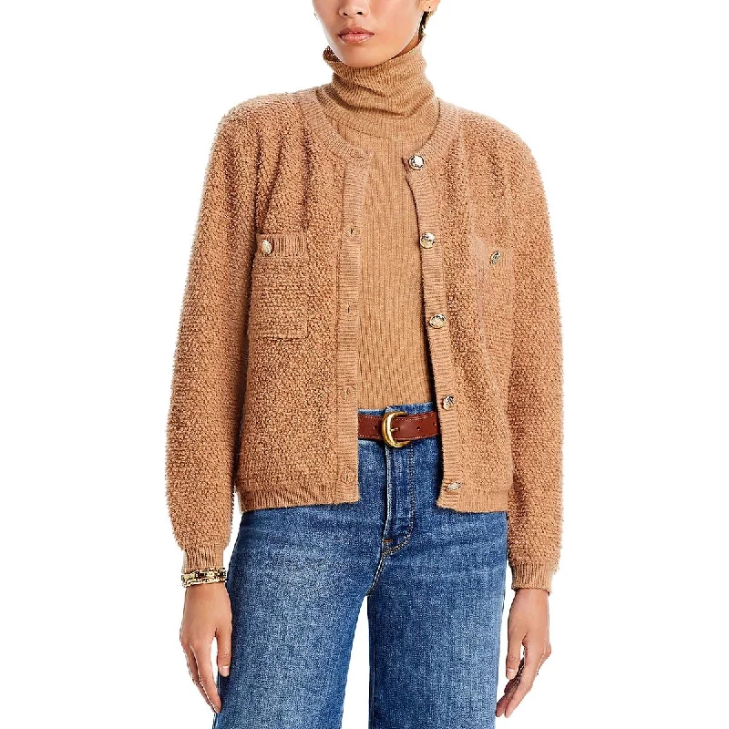 Short Design Line & Dot Womens Khloe Scoop Neck Pocket Cardigan Sweater