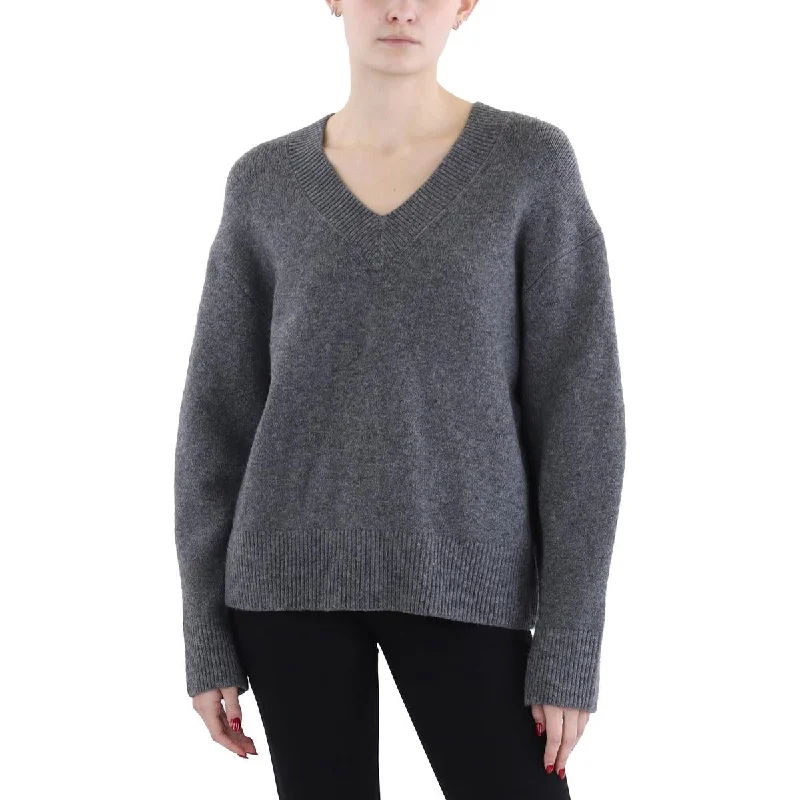 Carefree Womens Knit Ribbed Trim V-Neck Sweater