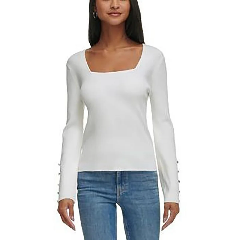 Elegant Wear Calvin Klein Womens Square Neck Button Trim Pullover Sweater