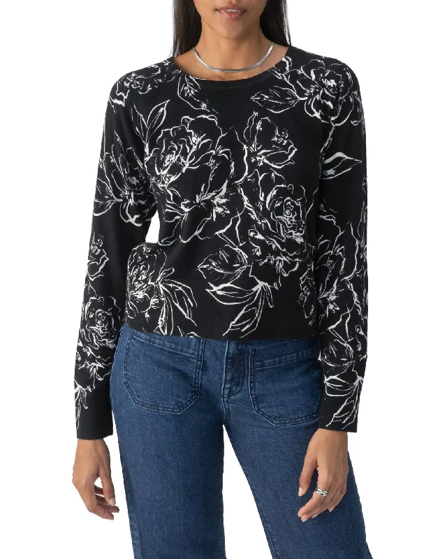Elegant Temperament All Day Long Sweater In Rose Stencil