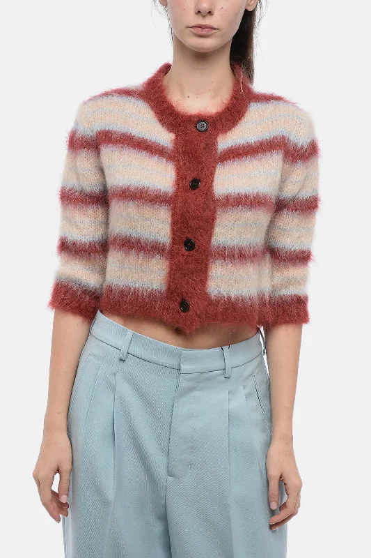 Simple Matching Marni FUZZY WUZZY Mohair Blend Cardigan with Awning Stripe Motif