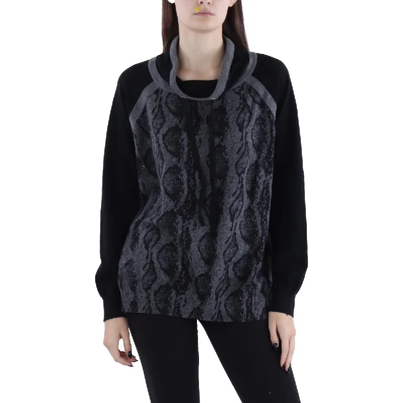 Fashion And Simplicity Elliott Lauren Womens Snake Print Pullover Funnel-Neck Sweater