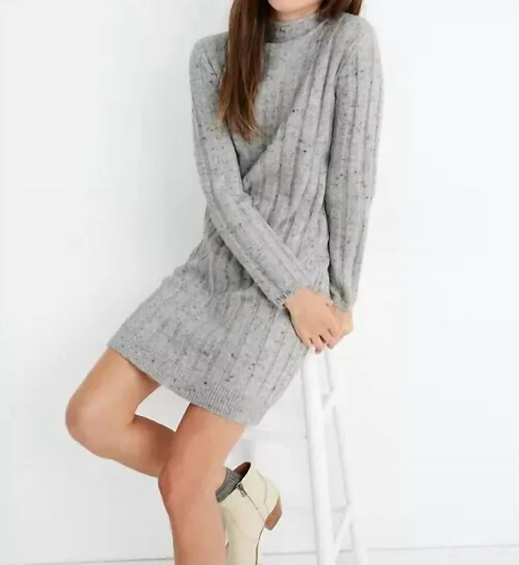 Comfortable Series Donegal Rolled Mock Neck Sweater Dress In Gray