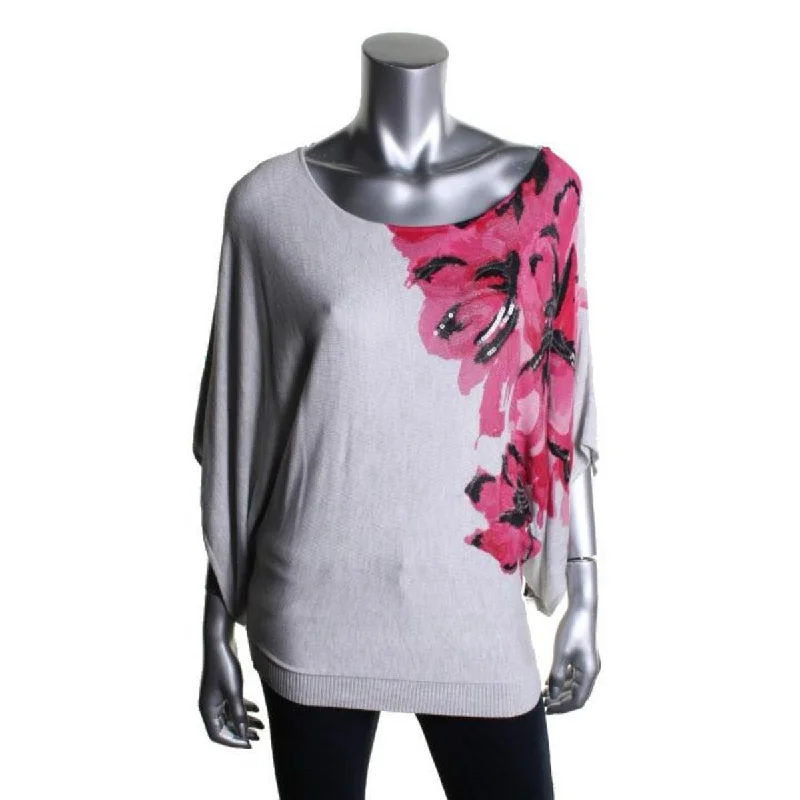 Classic Color INC Womens Sequined Floral Print Pullover Sweater