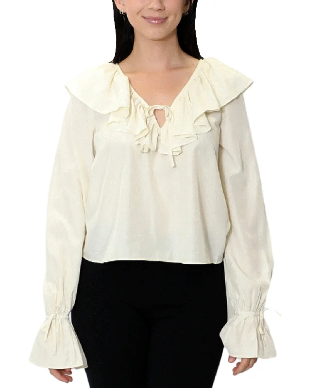 Tropical Style Solid Ruffle Blouse