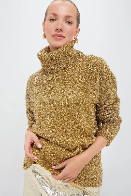 Light And Breathable Gold Metallic Gretchen Turtleneck