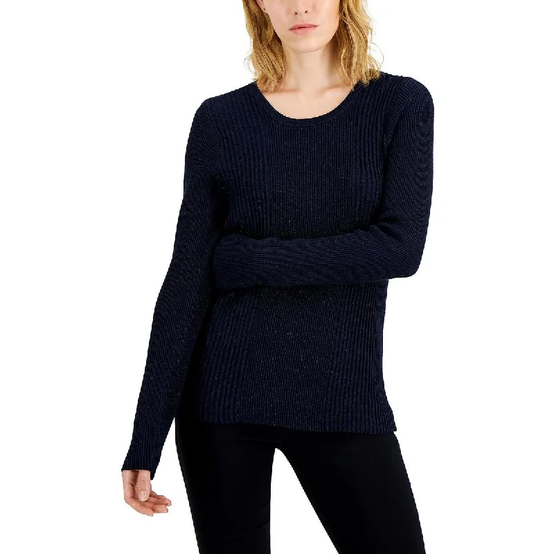 Cute Design Alfani Womens Metallic Ribbed Crewneck Sweater
