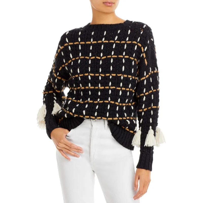 Design Trend Rhode Womens Tassels Mock Turtleneck Pullover Sweater