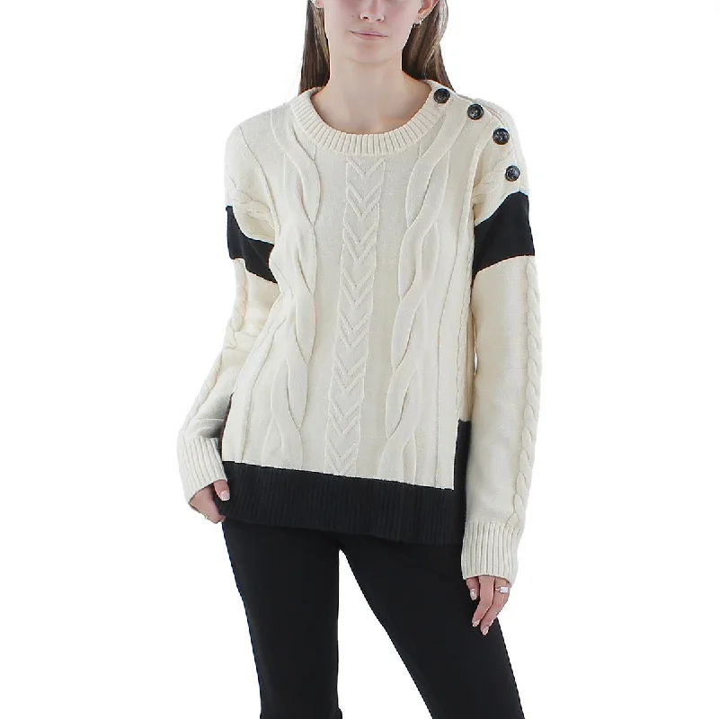 Simple Style Karl Lagerfeld Paris Womens Cable Knit Colorblock Pullover Sweater