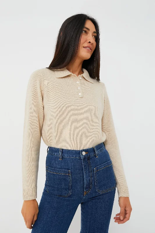 Fashion Selection Oatmeal Cashmere Alice Polo Sweater