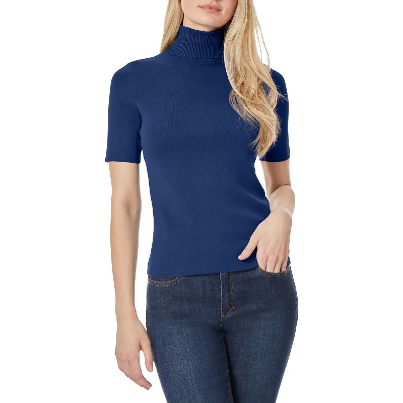 Urban Design Sense Jones New York Womens    Short Sleeve Ribbed Trim Mock Turtleneck Sweater