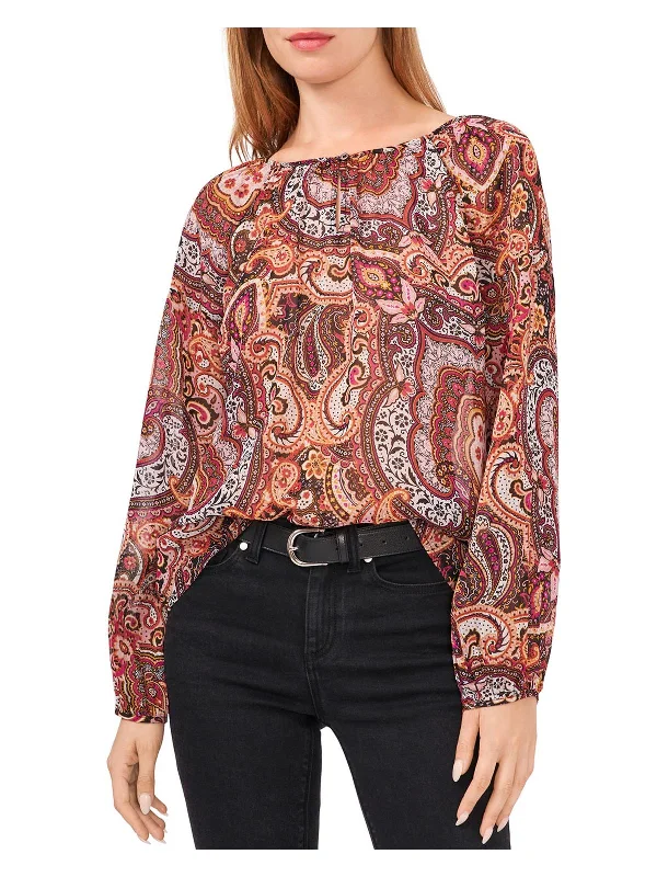 Womens Printed Keyhole Pullover Top