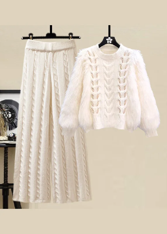 Warm And Comfortable Style Apricot O Neck Sweaters And Skirts Knit Two Pieces Set Fall