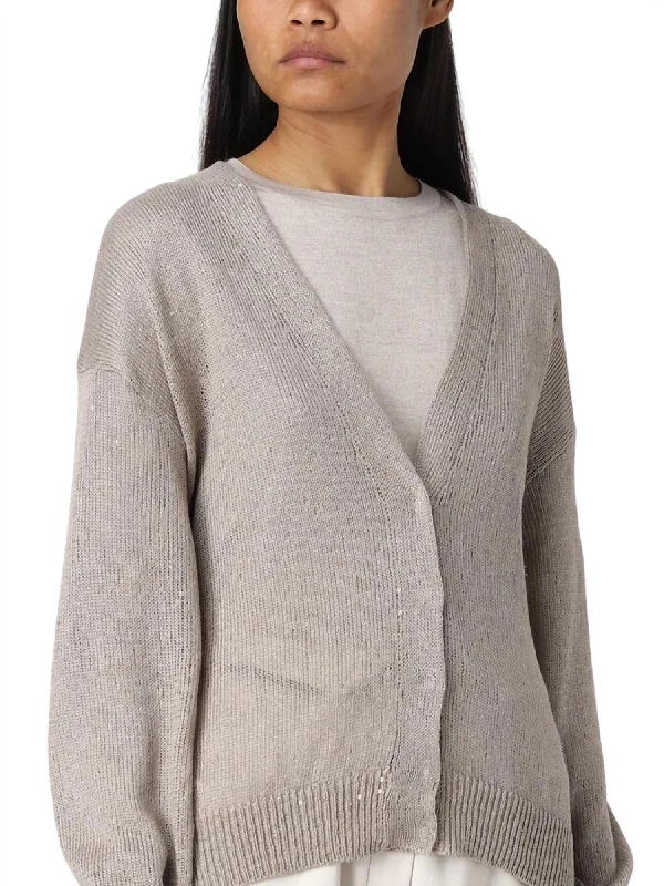 Fashion Expert Linen Cardigan In Beige