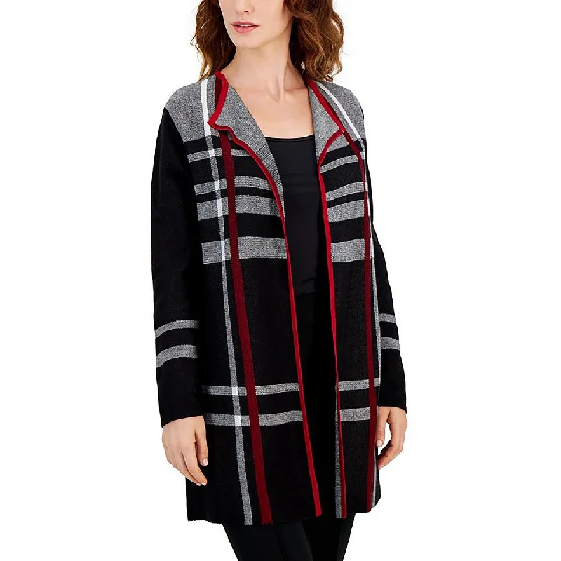 All-Day Comfort Kasper Womens Petites Plaid Edge to Edge Cardigan Sweater