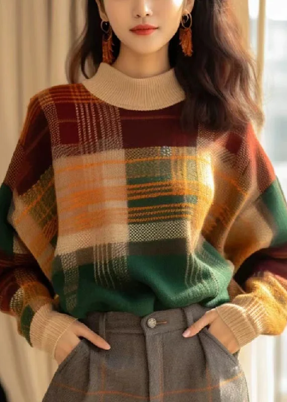 Timeless Outfits French Plaid Cozy Patchwork Wool Knit Sweaters Winter