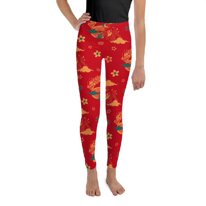 Exquisite Details Chinese Dragon Youth Leggings