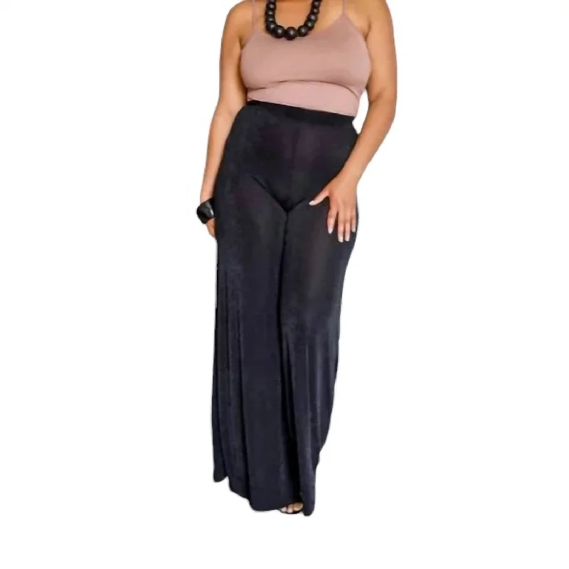 Warm Comfort Slink Fabric Palazzo Pants In Black