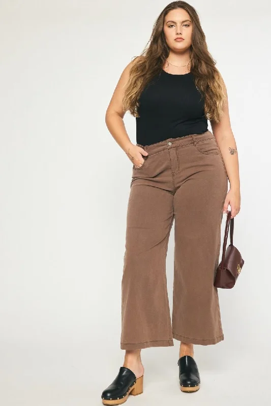Slim Fit Brown Wide Leg Denim Pants