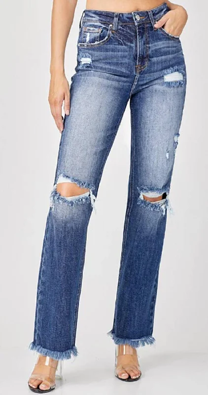 Luxury Classic High Rise Straight Jeans In Dark Blue