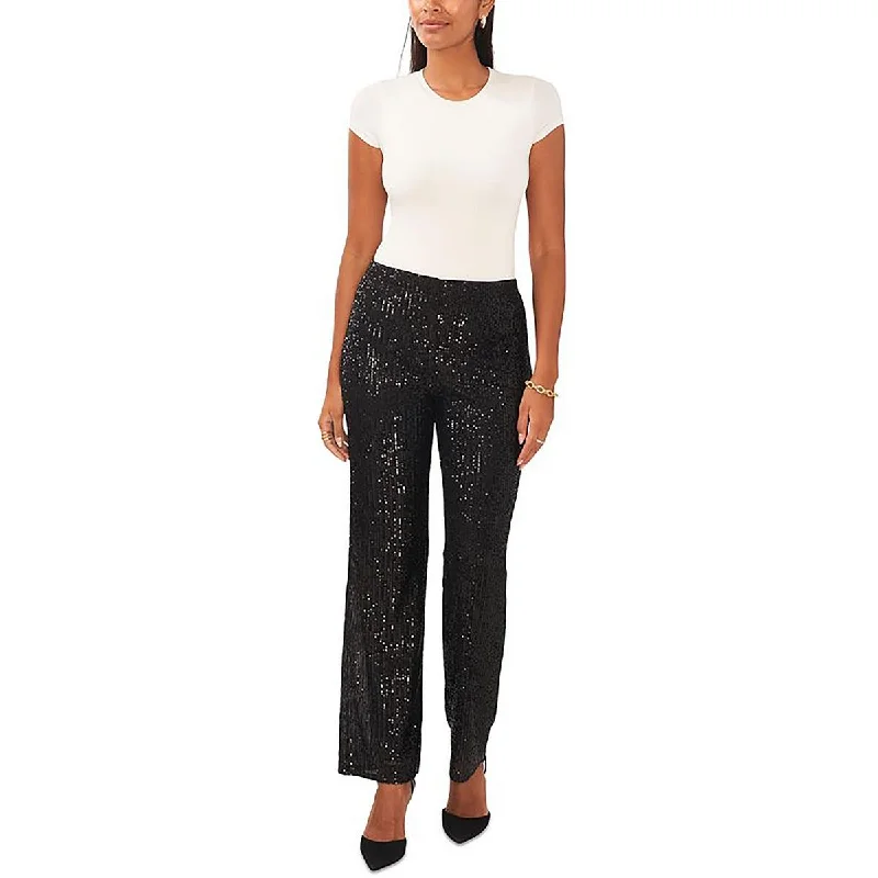 Innovative Design MSK Womens Petites Sequined Mid-Rise Straight Leg Pants