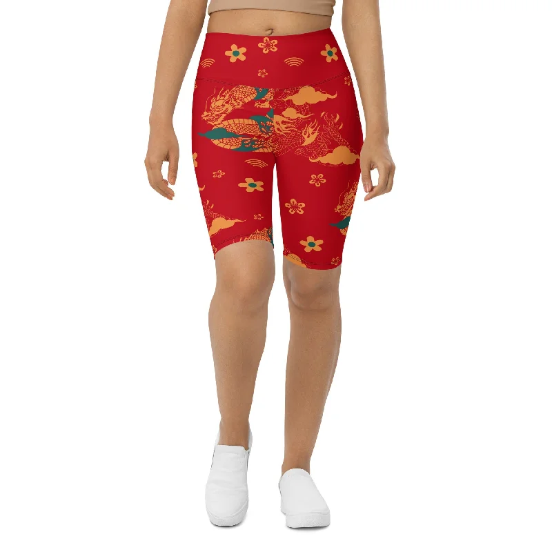 Relaxed Style Chinese Dragon Biker Shorts