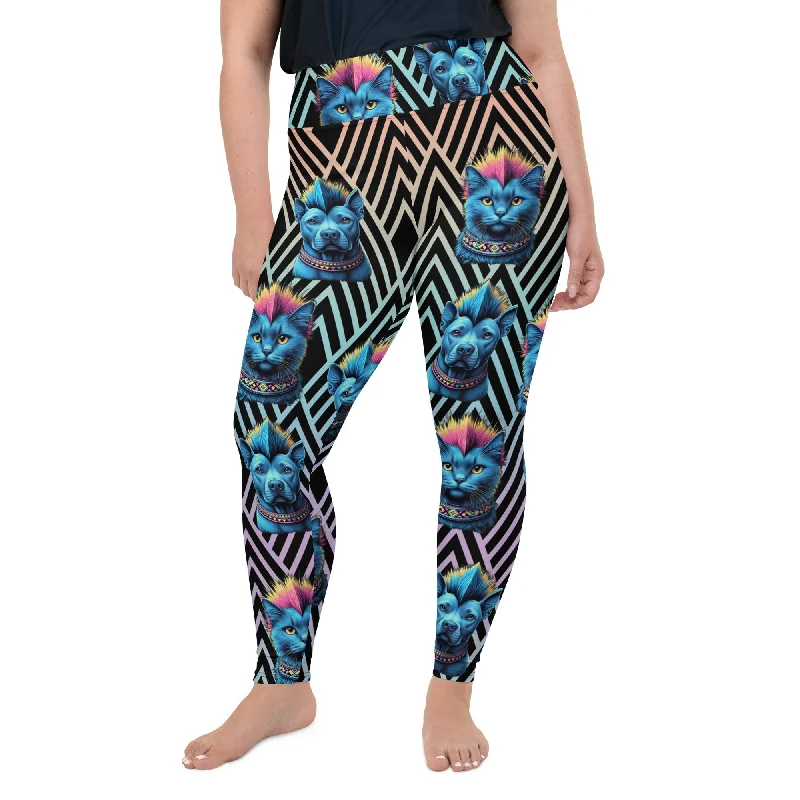 Bright Colors Mohawk Cats & Dogs Plus Size Leggings