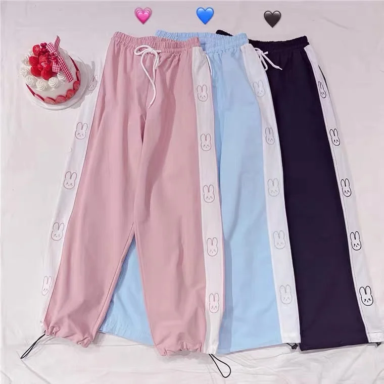Designer Style CUTE BUNNY EMBROIDERY WIDE-LEG PANTS BY30000
