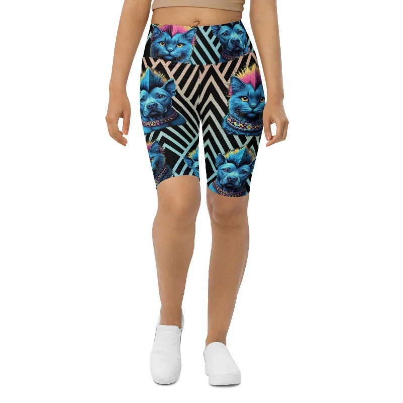 Luxury Fashion Mohawk Cats & Dogs Biker Shorts