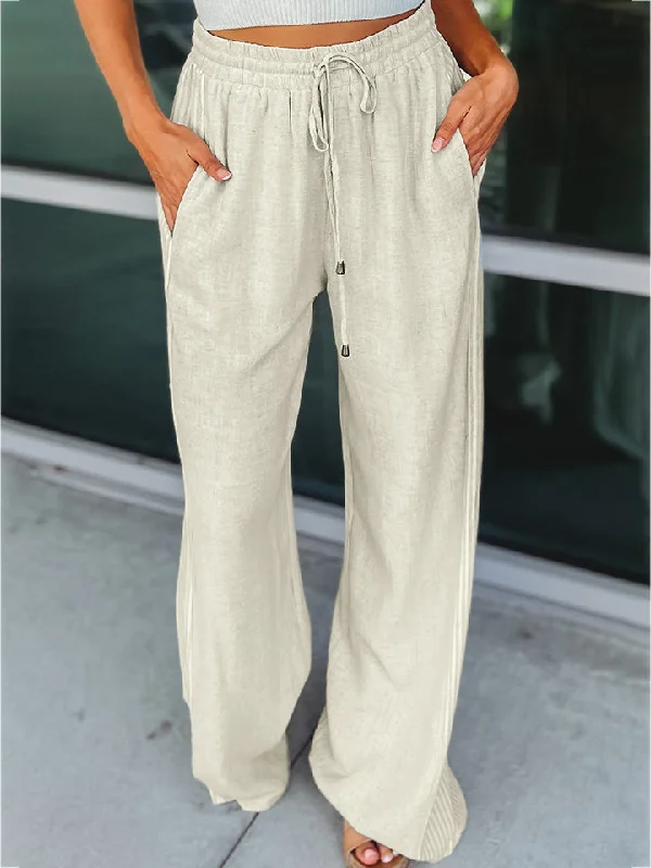 Versatile Comfort Wear Drawstring Wide Leg Pants