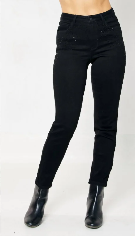 Fashionable Comfort Women's Rhinestone Skinny Jeans In Black